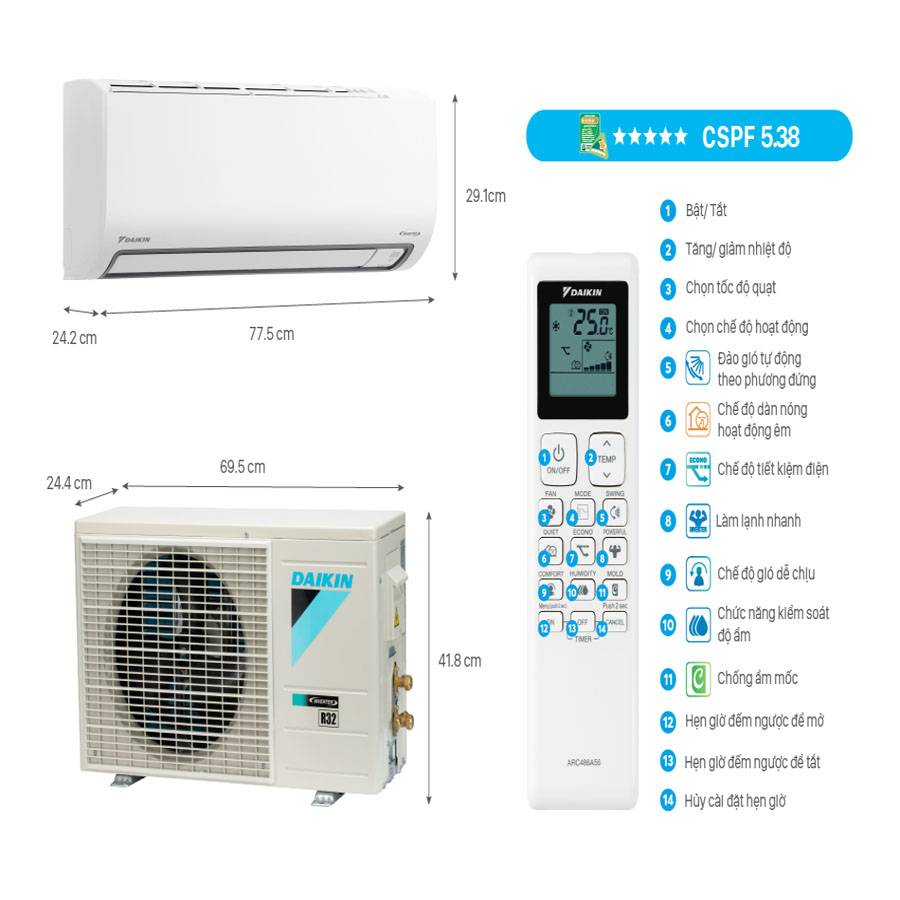 Điều hòa Daikin 1 chiều 9000Btu Inverter FTKB25ZVMV - Ảnh 3